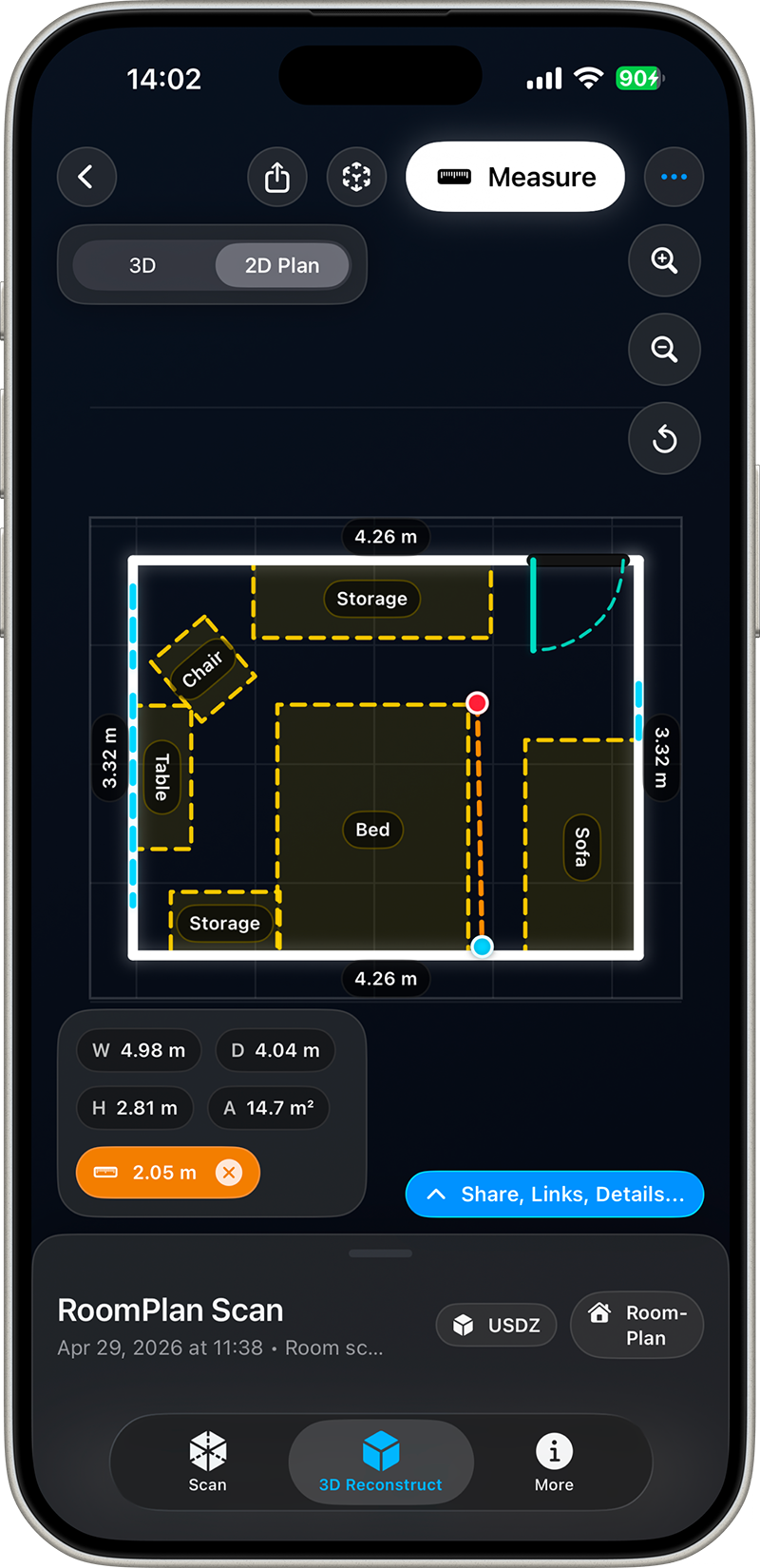 Measuring distances on the 2D floor plan blueprint