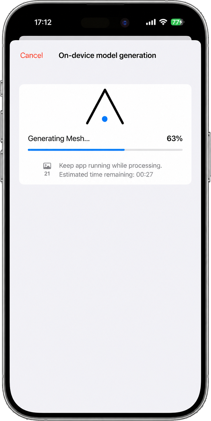 3D Scanner generating the 3D model on device