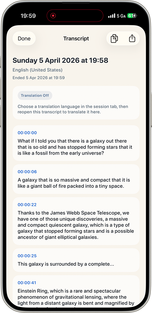 Capti saved transcript history