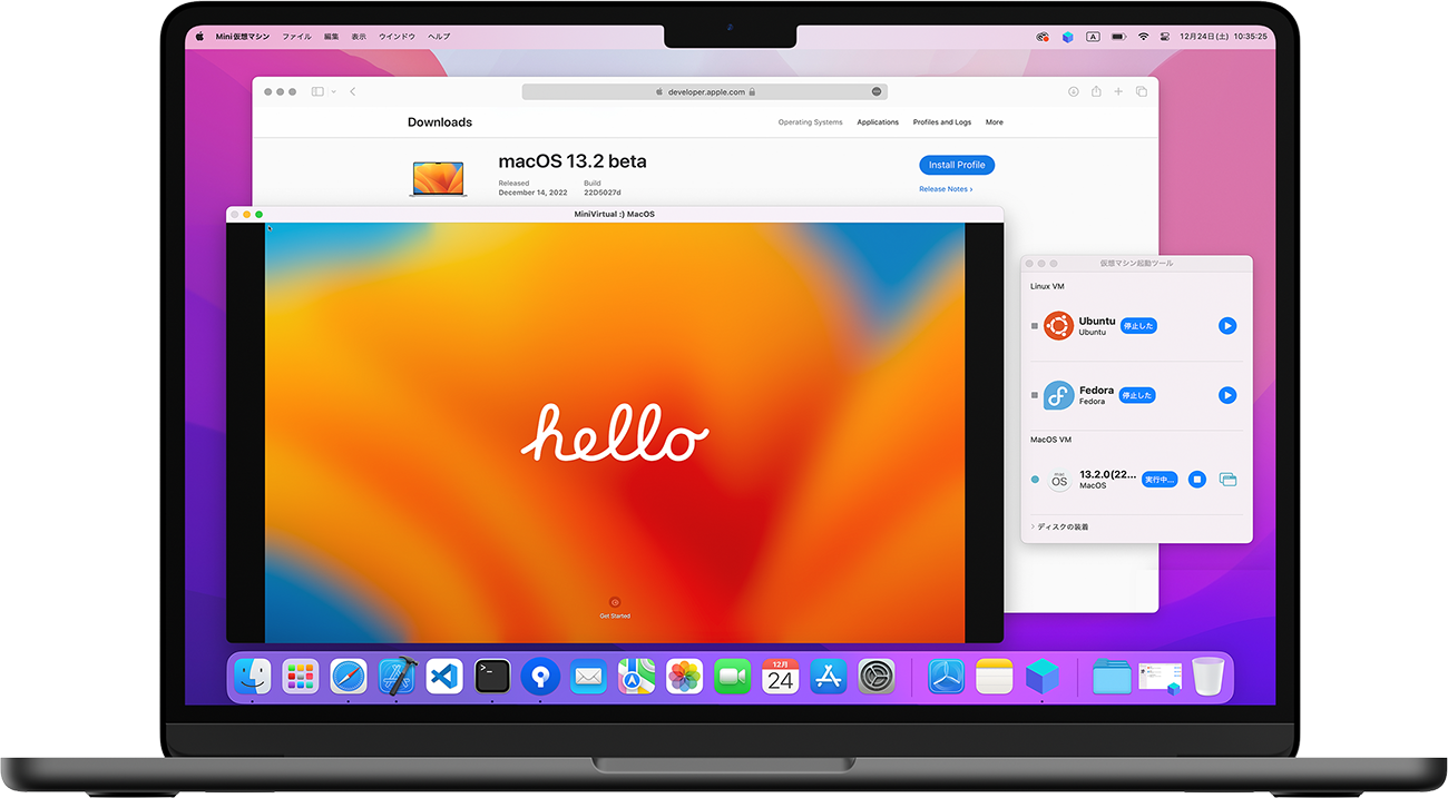 MiniVirtual running a beta macOS system on a MacBook