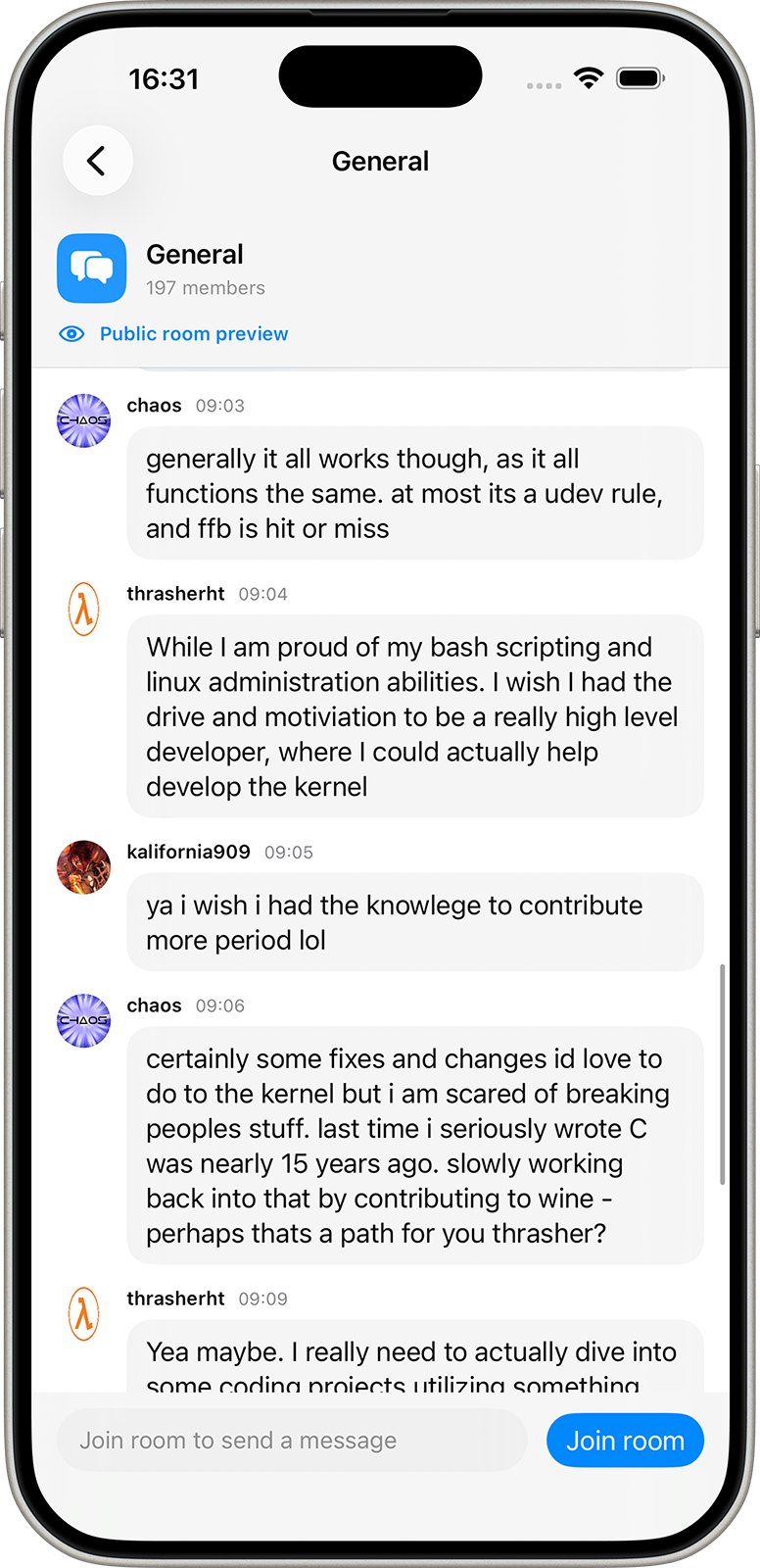 Neo previewing messages in a room before joining