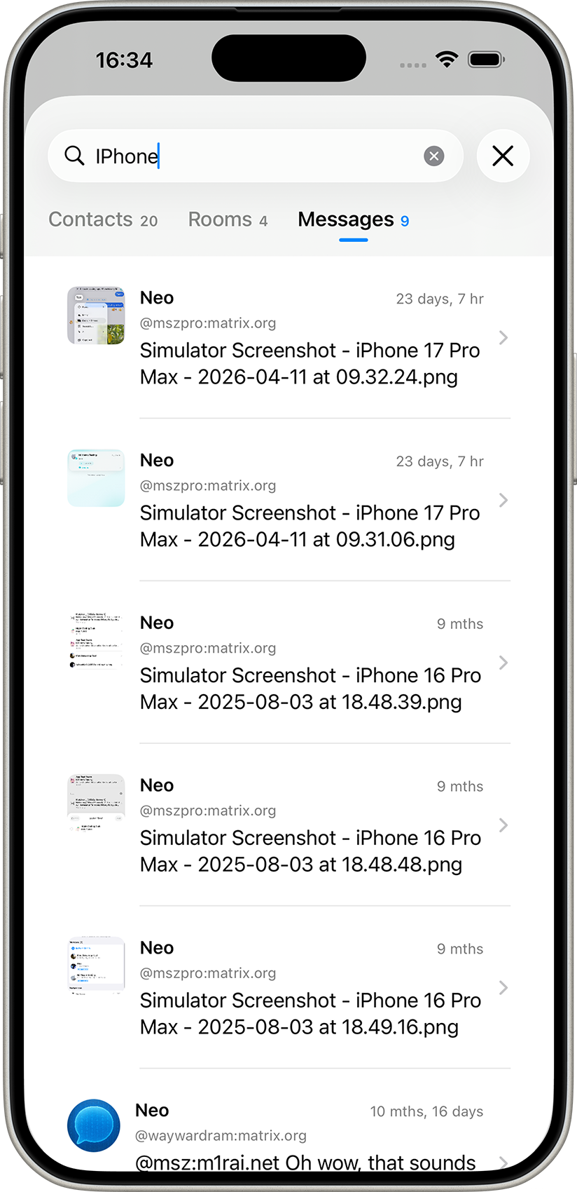 Neo searching past messages