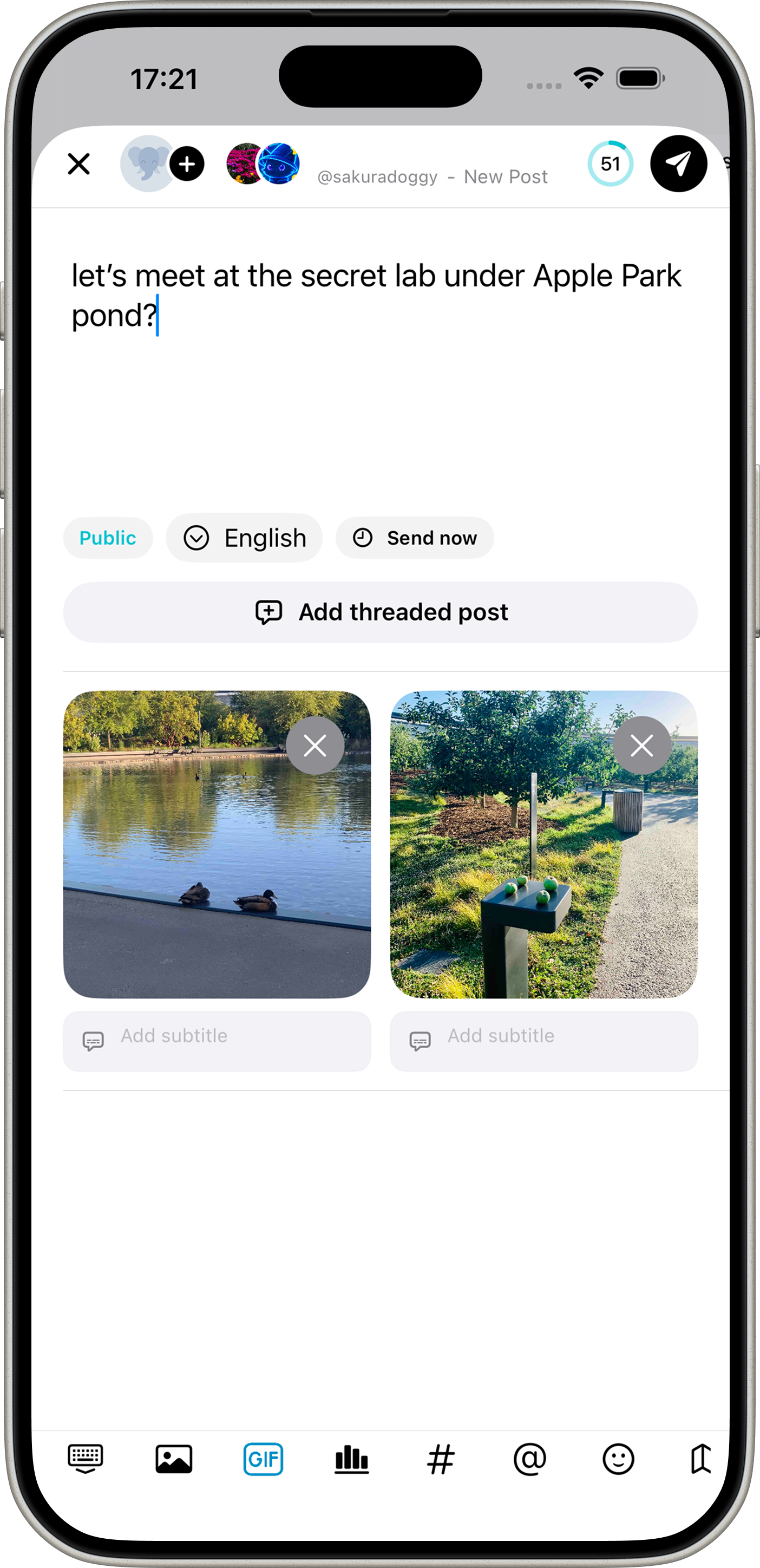 SoraSNS composer with image attachments