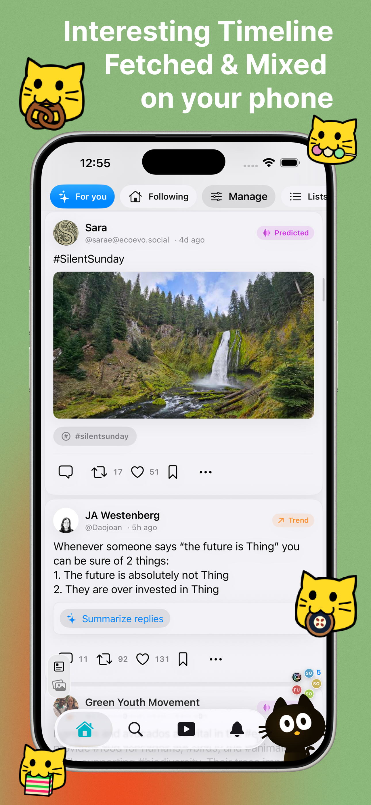SoraSNS interest timeline on iPhone